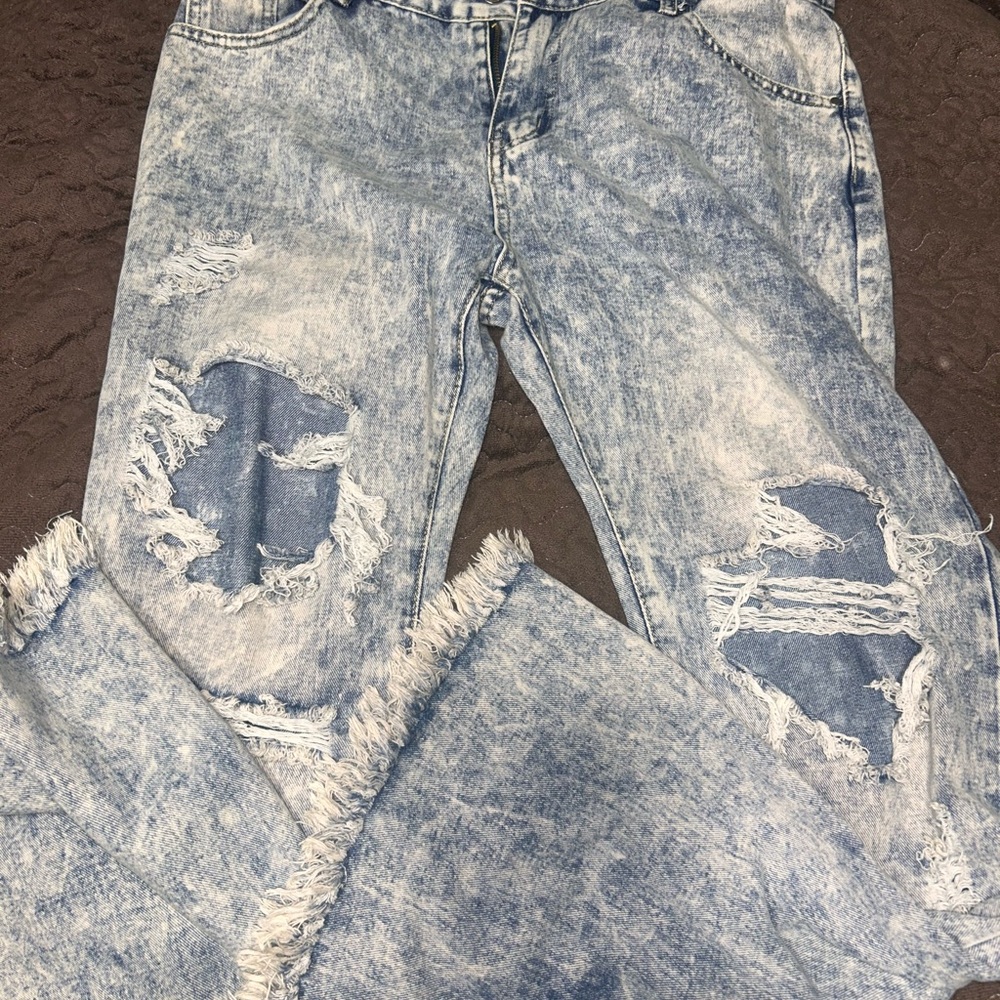 Source Unknown Light Blue Distressed Flare Jeans